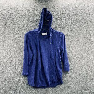 Chicos Womens Hoodie 1 Med Blue Pullover Athleisure Minimalist Layering Everyday